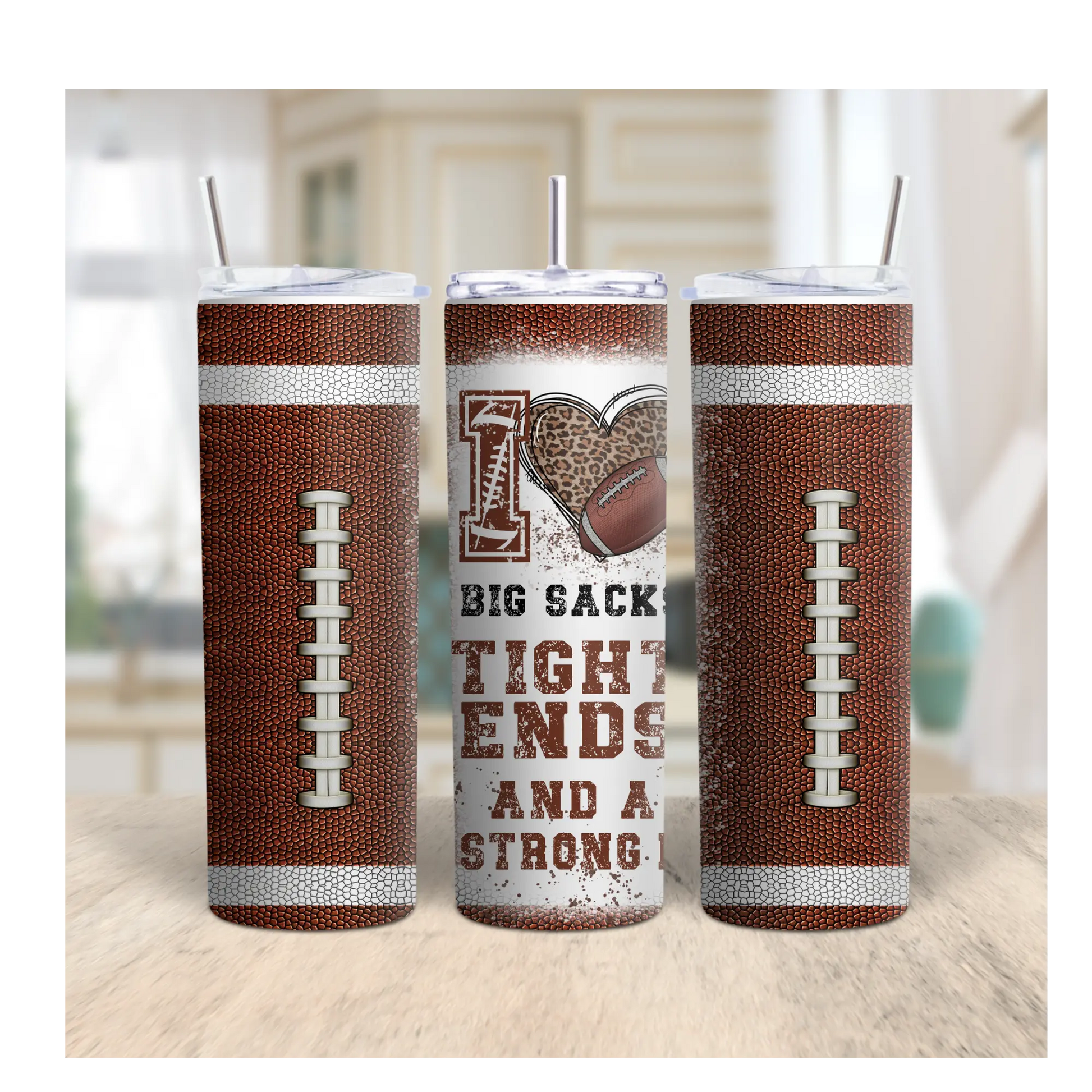 I Love Big Sacks Football Tumbler – Funny Game Day Cup for Women, 20oz Leopard Heart Stainless Steel Gift Product vendor