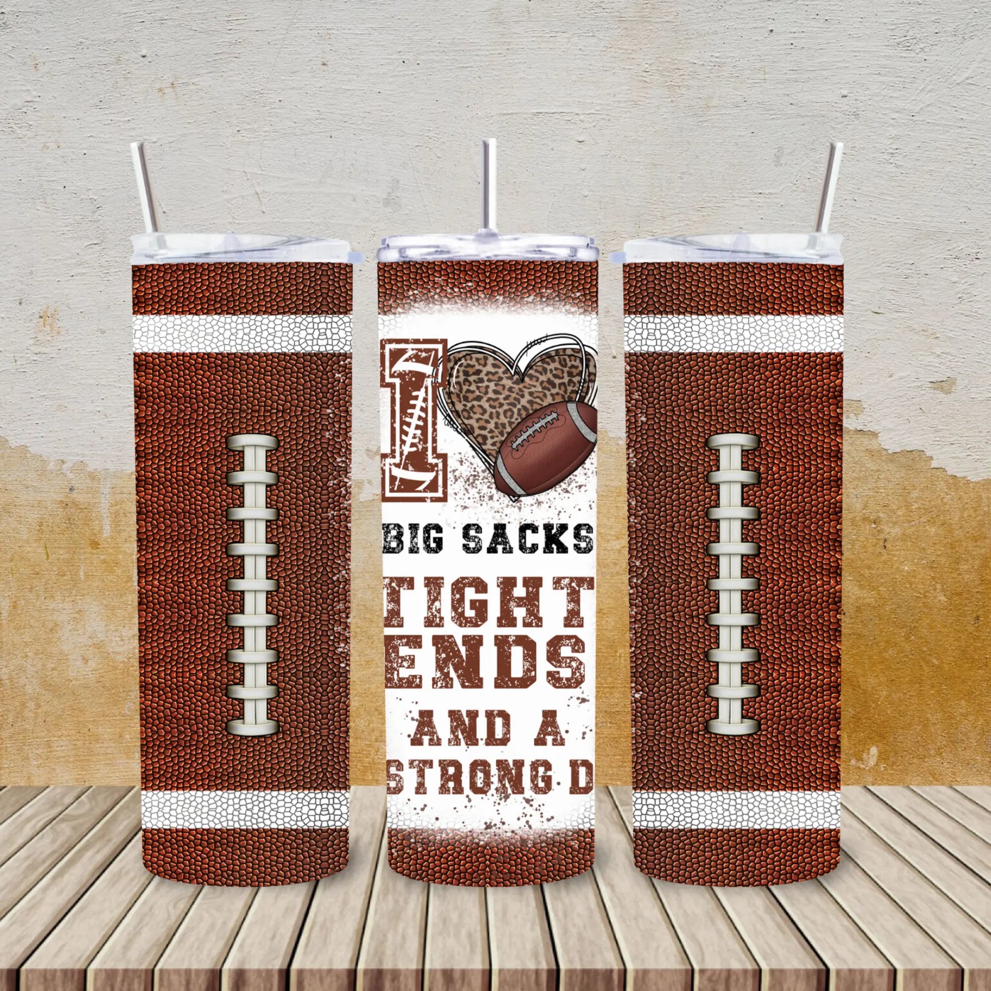 I Love Big Sacks Football Tumbler – Funny Game Day Cup for Women, 20oz Leopard Heart Stainless Steel Gift Product vendor