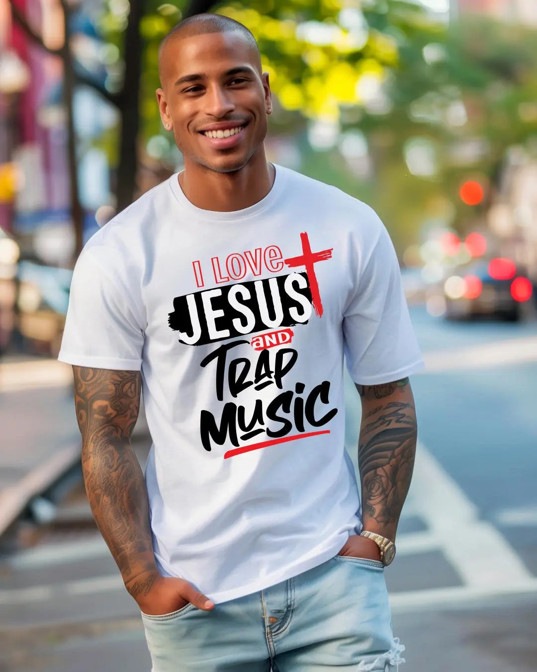 “I Love Jesus and Trap Music” Statement Tee Branded Kreations