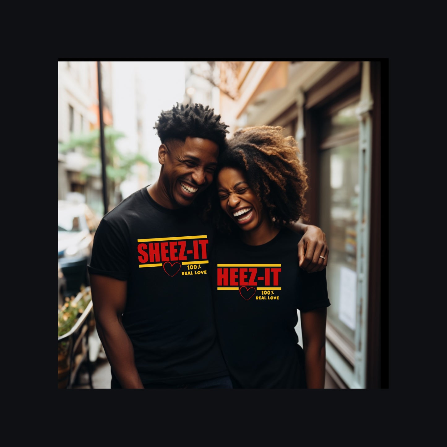 Heez-It & Sheez-It Couple T-Shirts - 100% Real Love Matching Tees Branded Kreations Kraft Boutique