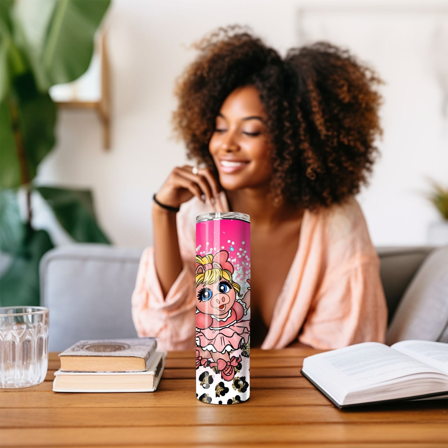 Pink Glitter Piggy Tumbler – Cute Leopard Print Stainless Steel Cup Branded Kreations