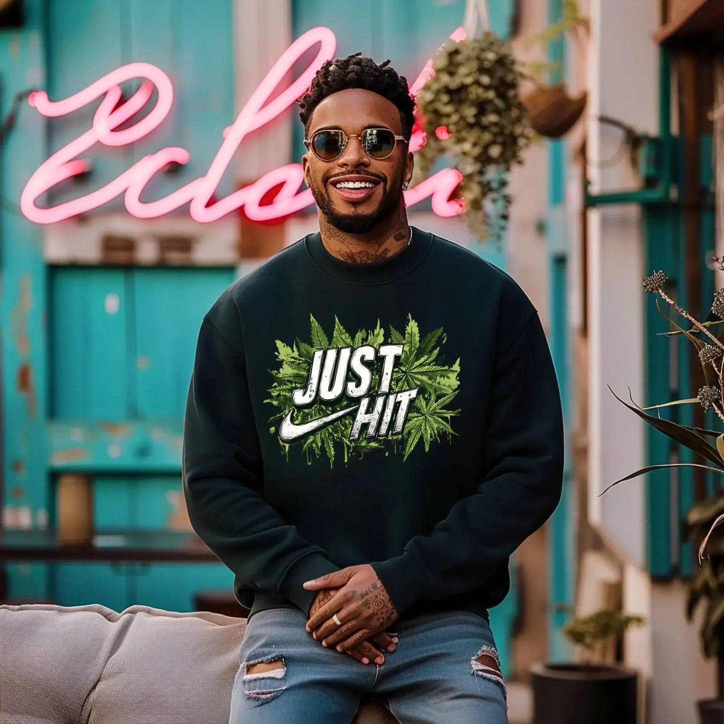 Just Hit Graphic Sweatshirt – Cannabis-Inspired Streetwear for Trendsetters Branded Kreations Kraft Boutique