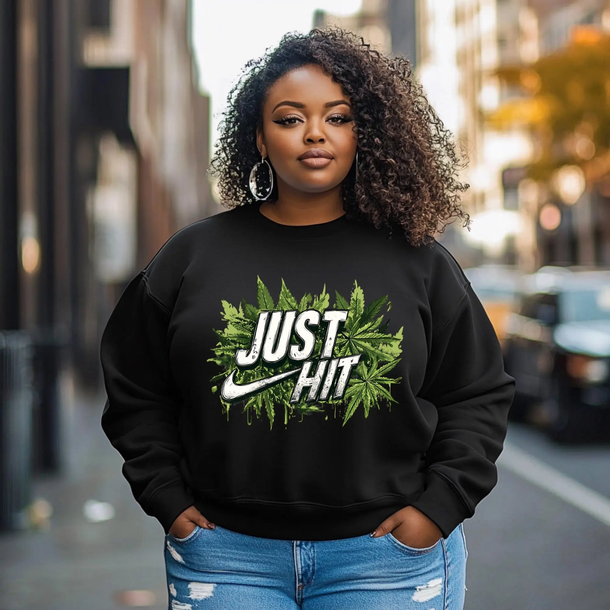 Just Hit Graphic Sweatshirt – Cannabis-Inspired Streetwear for Trendsetters Branded Kreations Kraft Boutique