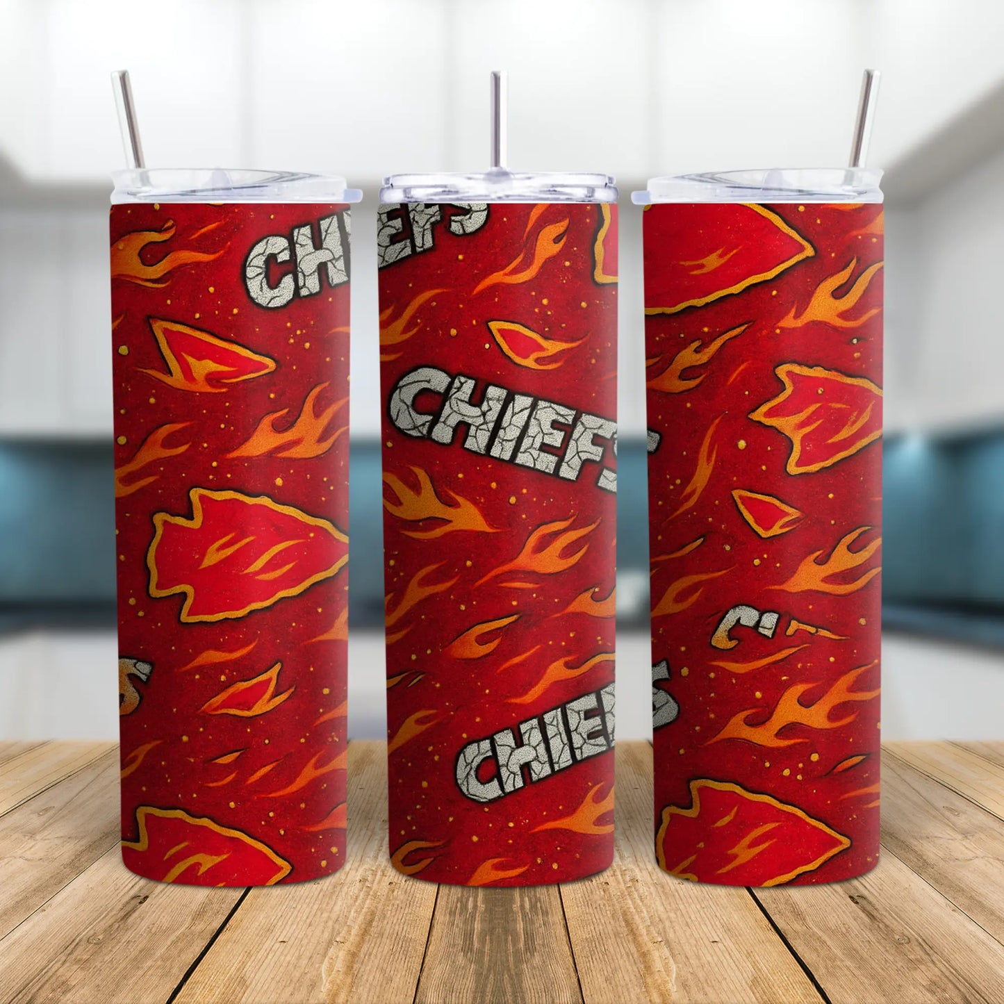 Kansas City Chiefs Flame Tumbler – Red Graffiti Arrowhead & Fire Pattern | 20oz Skinny Stainless Steel Cup | NFL Game Day Gift Product vendor