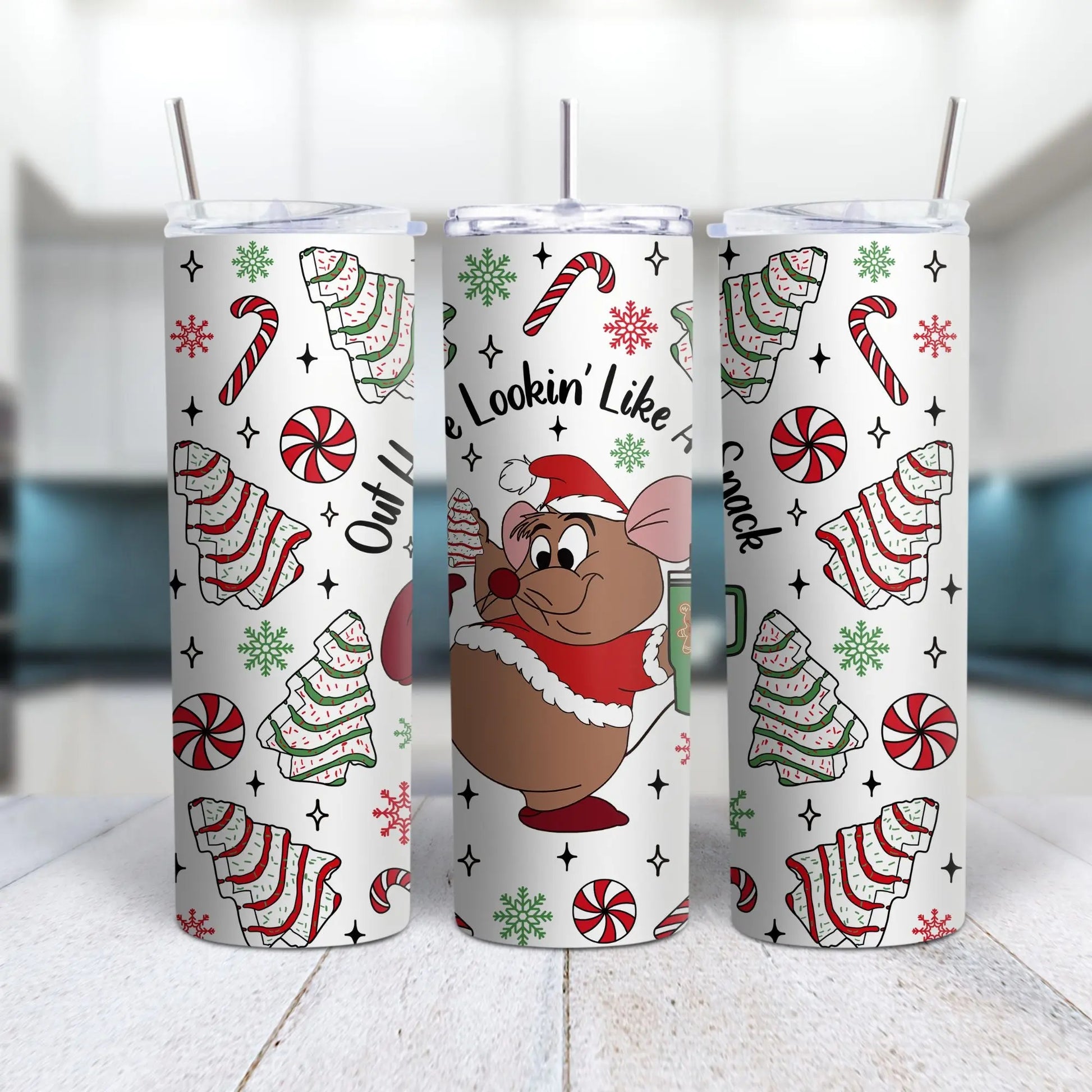 Lookin’ Like a Snack Christmas Tumbler – Cute Mouse Holiday Cup, Candy Cane & Peppermint Wrap, 20oz Skinny Tumbler with Straw Product vendor