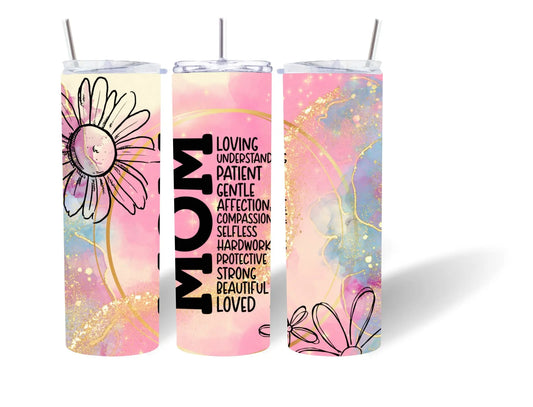 “MOM” Affirmation Tumbler – Pastel Floral 20oz Stainless Steel Cup Product vendor