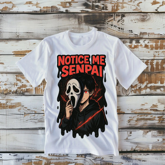 Notice Me Senpai Horror Anime T-Shirt | Ghost Face Creepy Cute Graphic Tee | Halloween Streetwear (S–4XL) Product vendor