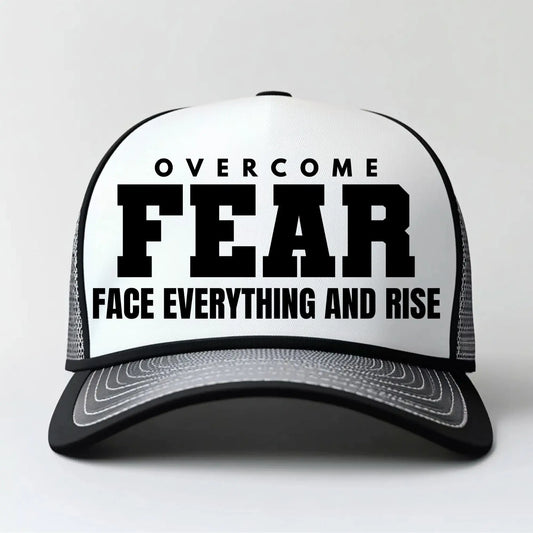 "Overcome Fear" Trucker Hat – Motivational Mesh Cap for Confidence & Strength Branded Kreations Kraft Boutique