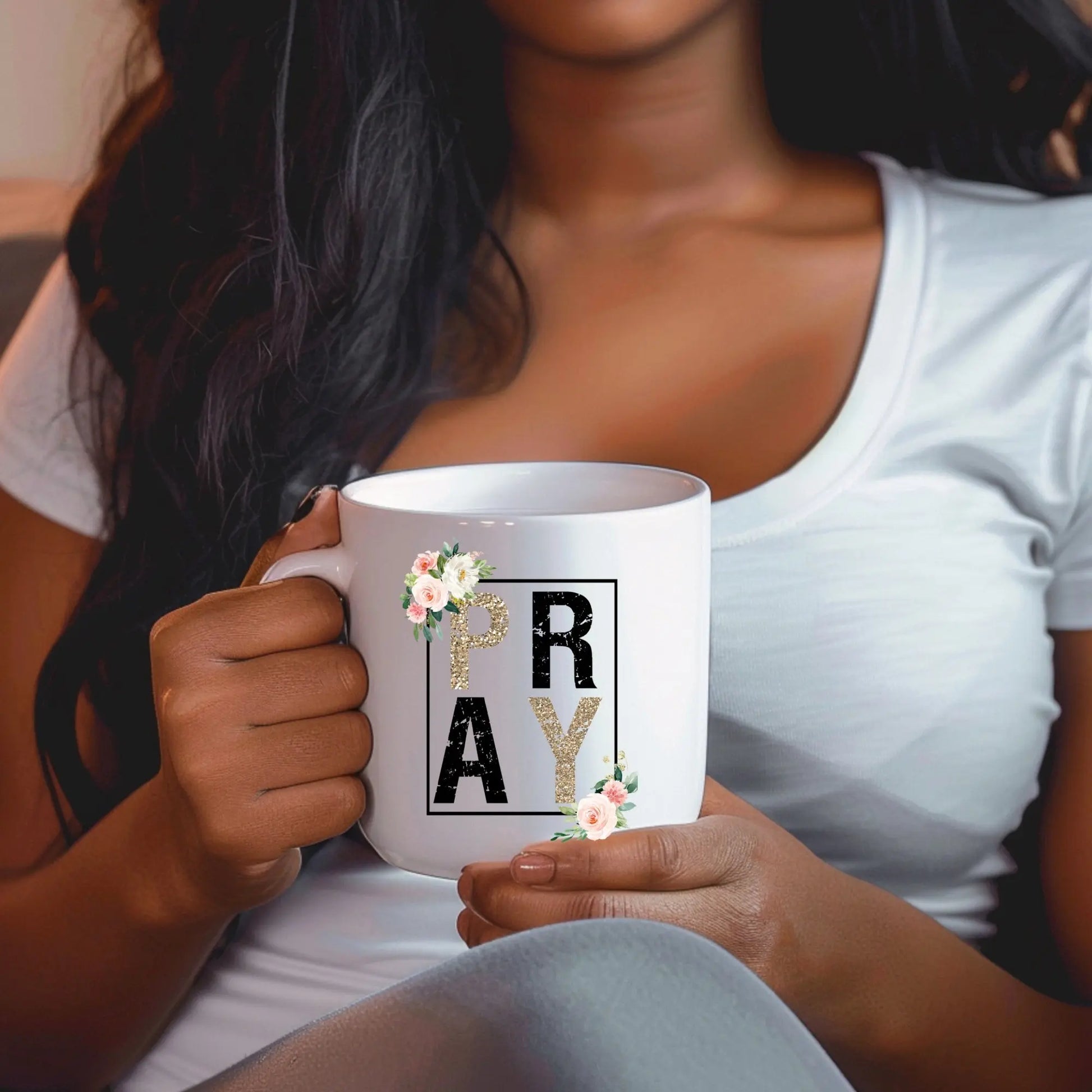 PRAY Floral Glitter Mug – Inspirational Faith Coffee Cup for Women Product vendor