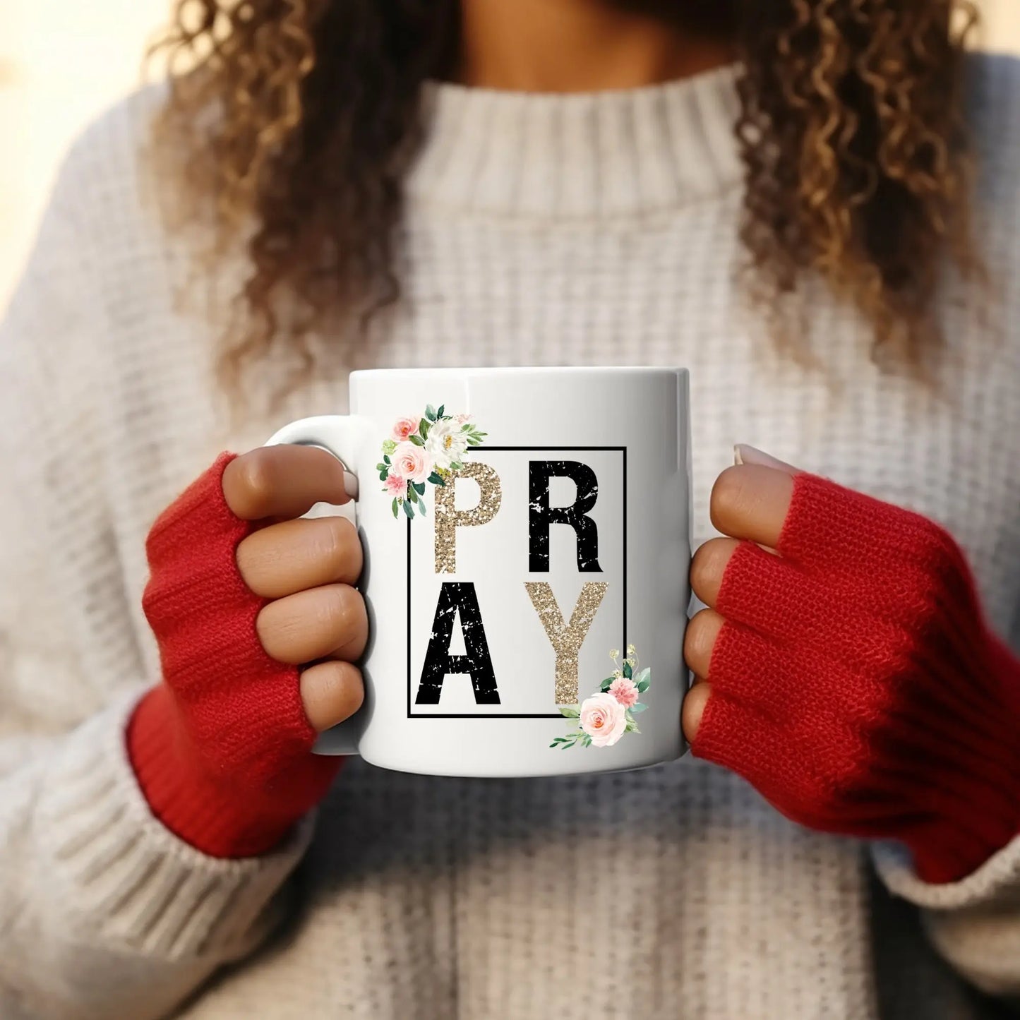 PRAY Floral Glitter Mug – Inspirational Faith Coffee Cup for Women Product vendor