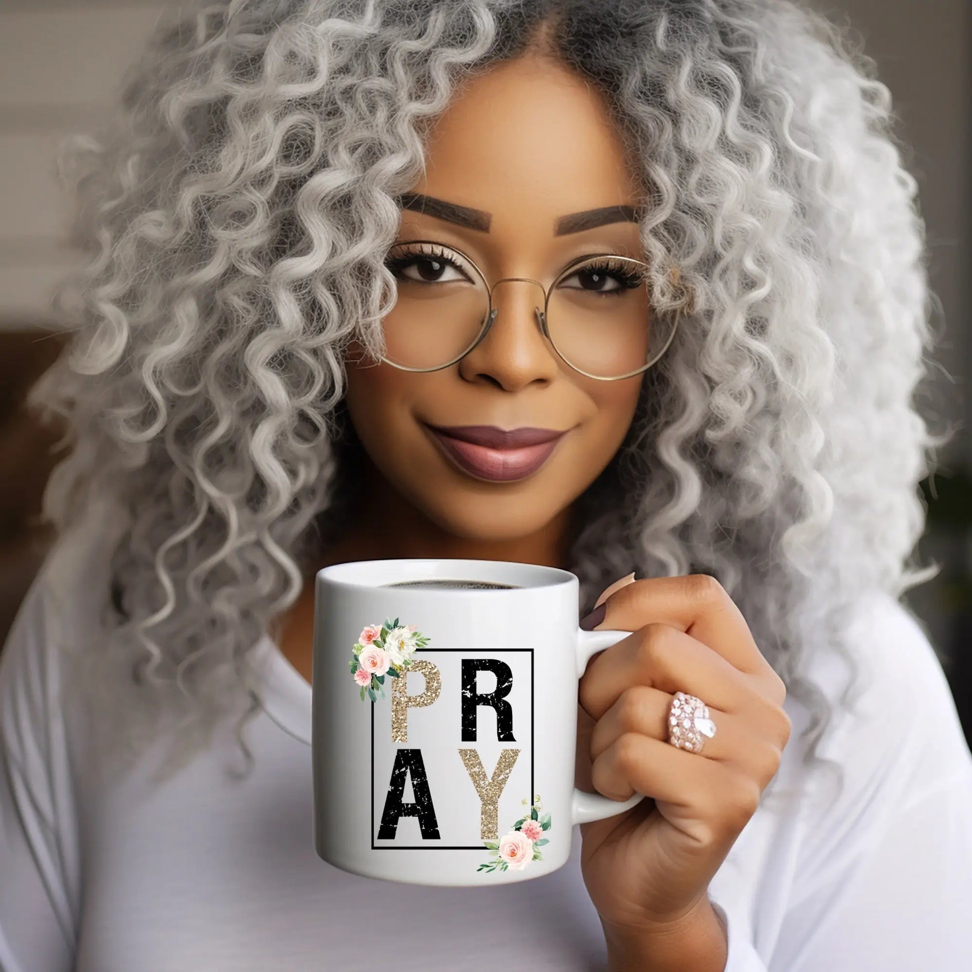 PRAY Floral Glitter Mug – Inspirational Faith Coffee Cup for Women Product vendor