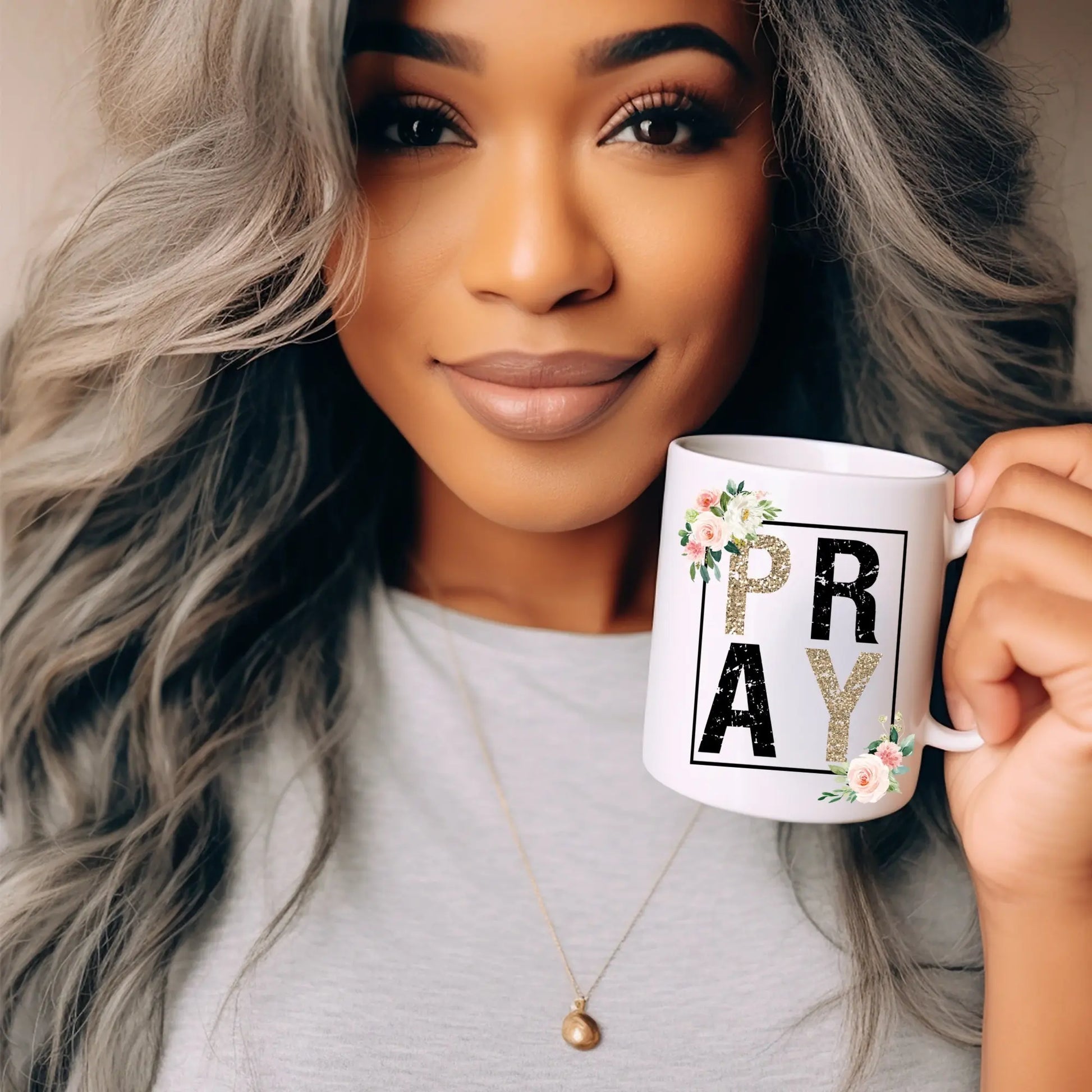 PRAY Floral Glitter Mug – Inspirational Faith Coffee Cup for Women Product vendor