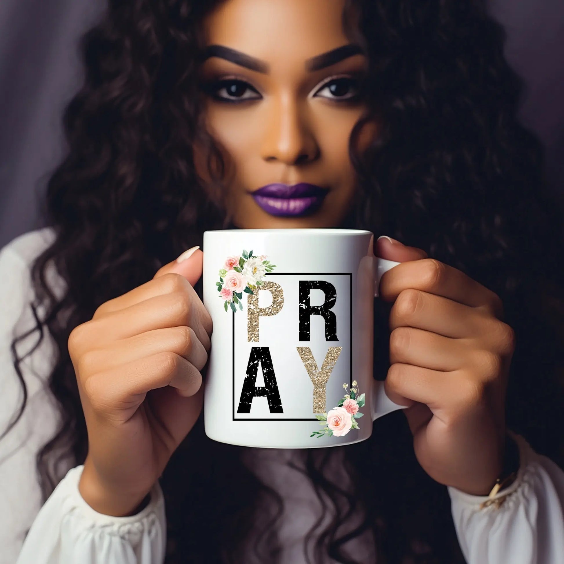 PRAY Floral Glitter Mug – Inspirational Faith Coffee Cup for Women Product vendor