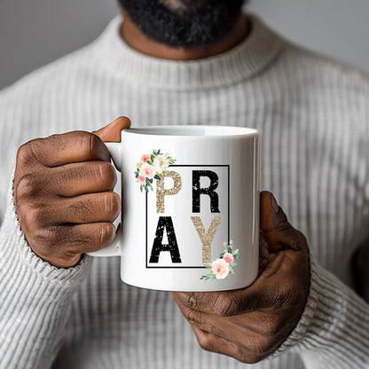 PRAY Floral Glitter Mug – Inspirational Faith Coffee Cup for Women Product vendor
