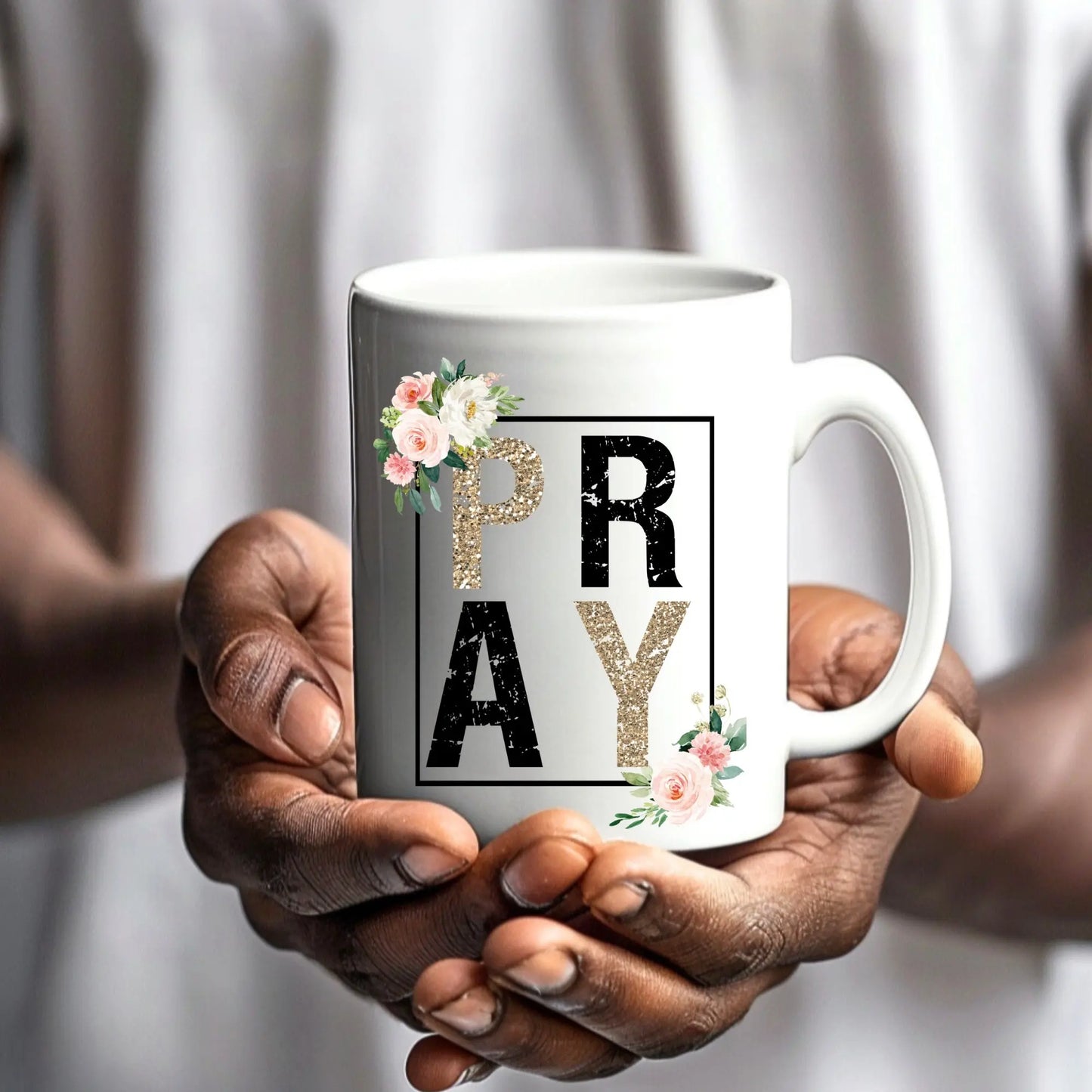 PRAY Floral Glitter Mug – Inspirational Faith Coffee Cup for Women Product vendor