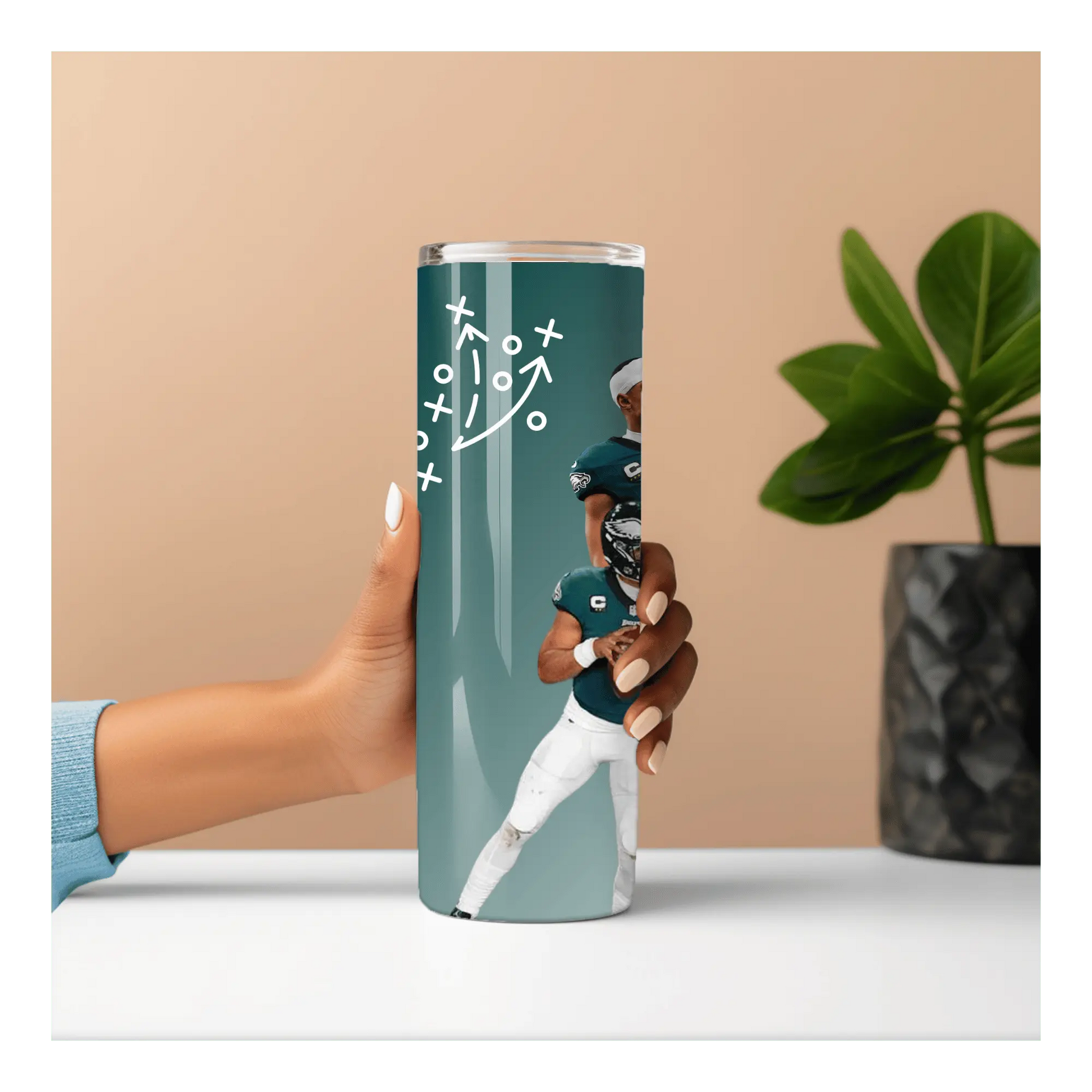 Philadelphia Eagles Tumbler | 20oz Football Player Cup | Game Day Sports Fan Drinkware | Jalen Hurts Inspired Skinny Tumbler | Eagles Gift for Her or Him Product vendor