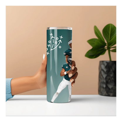 Philadelphia Eagles Tumbler | 20oz Football Player Cup | Game Day Sports Fan Drinkware | Jalen Hurts Inspired Skinny Tumbler | Eagles Gift for Her or Him Product vendor
