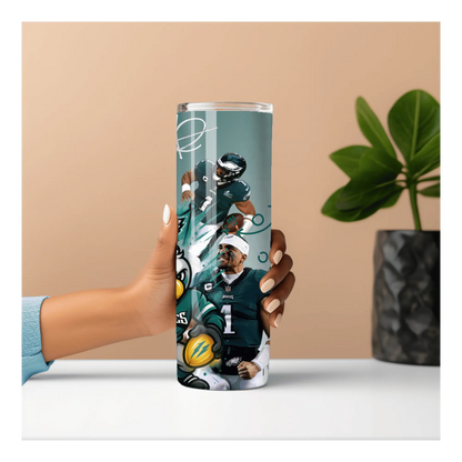Philadelphia Eagles Tumbler | 20oz Football Player Cup | Game Day Sports Fan Drinkware | Jalen Hurts Inspired Skinny Tumbler | Eagles Gift for Her or Him Product vendor