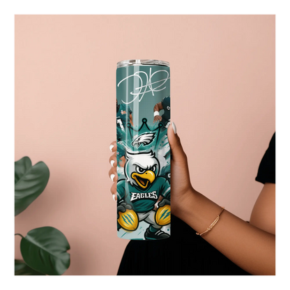 Philadelphia Eagles Tumbler | 20oz Football Player Cup | Game Day Sports Fan Drinkware | Jalen Hurts Inspired Skinny Tumbler | Eagles Gift for Her or Him Product vendor