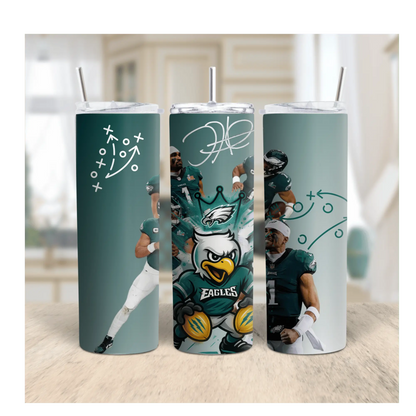 Philadelphia Eagles Tumbler | 20oz Football Player Cup | Game Day Sports Fan Drinkware | Jalen Hurts Inspired Skinny Tumbler | Eagles Gift for Her or Him Product vendor