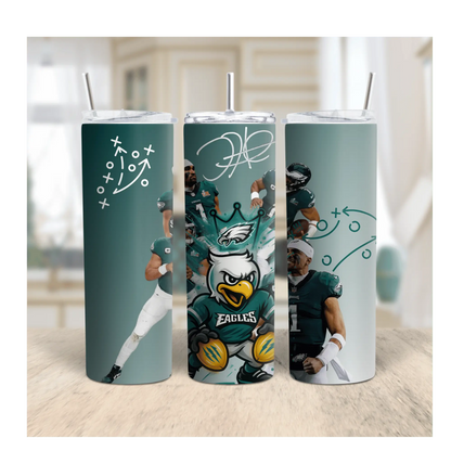 Philadelphia Eagles Tumbler | 20oz Football Player Cup | Game Day Sports Fan Drinkware | Jalen Hurts Inspired Skinny Tumbler | Eagles Gift for Her or Him Product vendor