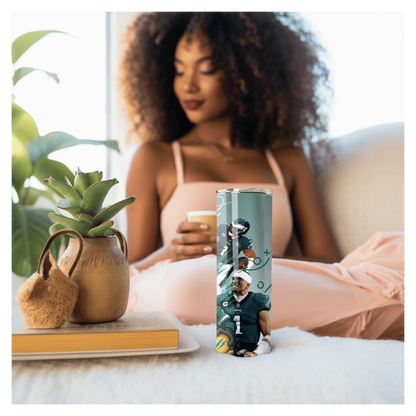 Philadelphia Eagles Tumbler | 20oz Football Player Cup | Game Day Sports Fan Drinkware | Jalen Hurts Inspired Skinny Tumbler | Eagles Gift for Her or Him Product vendor