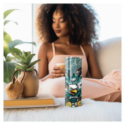Philadelphia Eagles Tumbler | 20oz Football Player Cup | Game Day Sports Fan Drinkware | Jalen Hurts Inspired Skinny Tumbler | Eagles Gift for Her or Him Product vendor