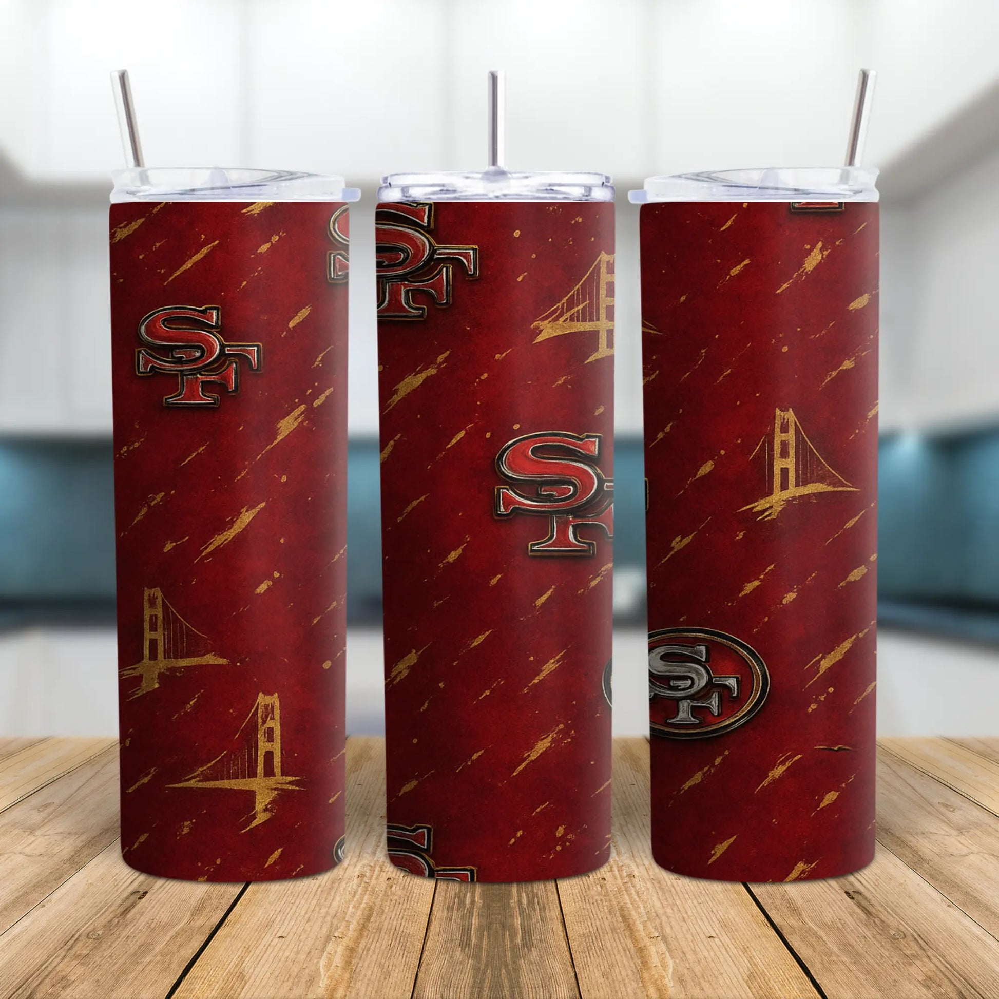 San Francisco 49ers Tumbler – Red & Gold Graffiti SF Logo + Golden Gate Icons | 20oz Skinny Stainless Steel | NFL Team Gift Product vendor