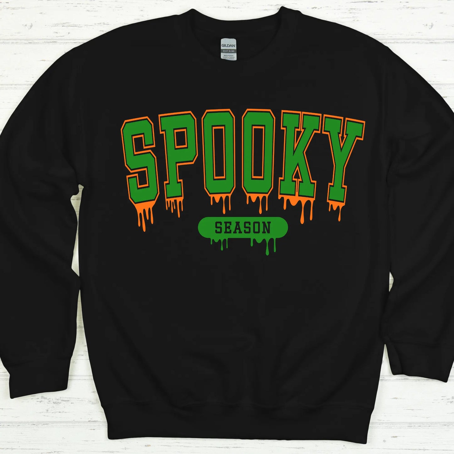 Spooky Season Sweatshirt (Black) | Green & Orange Drip Letter Halloween Crewneck (S–4XL) Product vendor