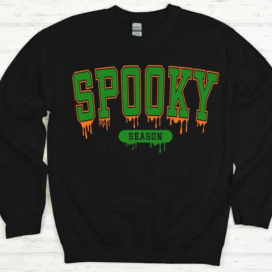 Spooky Season Sweatshirt (Black) | Green & Orange Drip Letter Halloween Crewneck (S–4XL) Product vendor