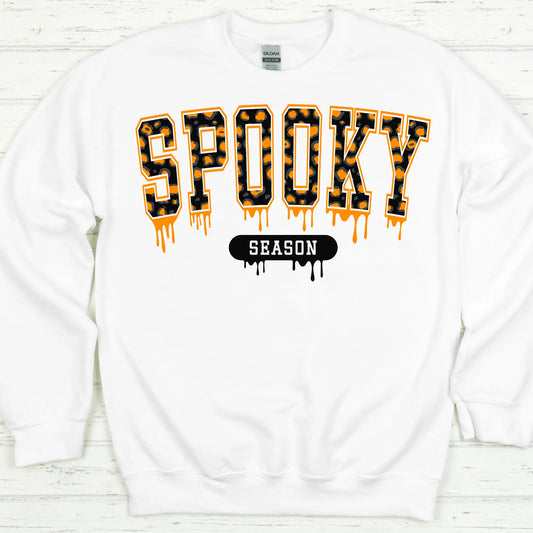 Spooky Season Sweatshirt (White) | Leopard Print Dripping Letters Crewneck (S–4XL) Product vendor