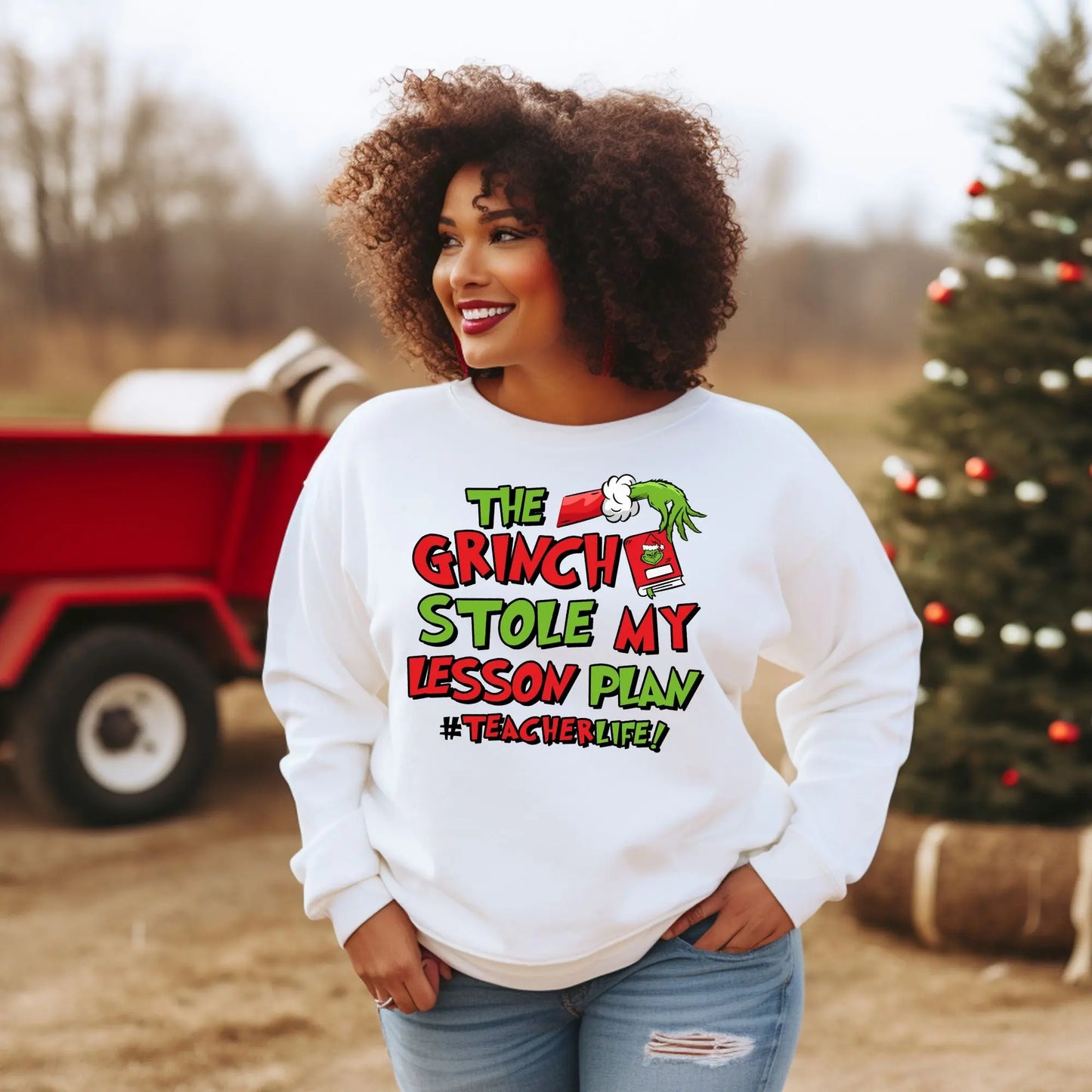 The Grinch Stole My Lesson Plan Teacher Christmas Sweatshirt – Funny Holiday Teacher Crewneck, Teacher Life Christmas Shirt Product vendor
