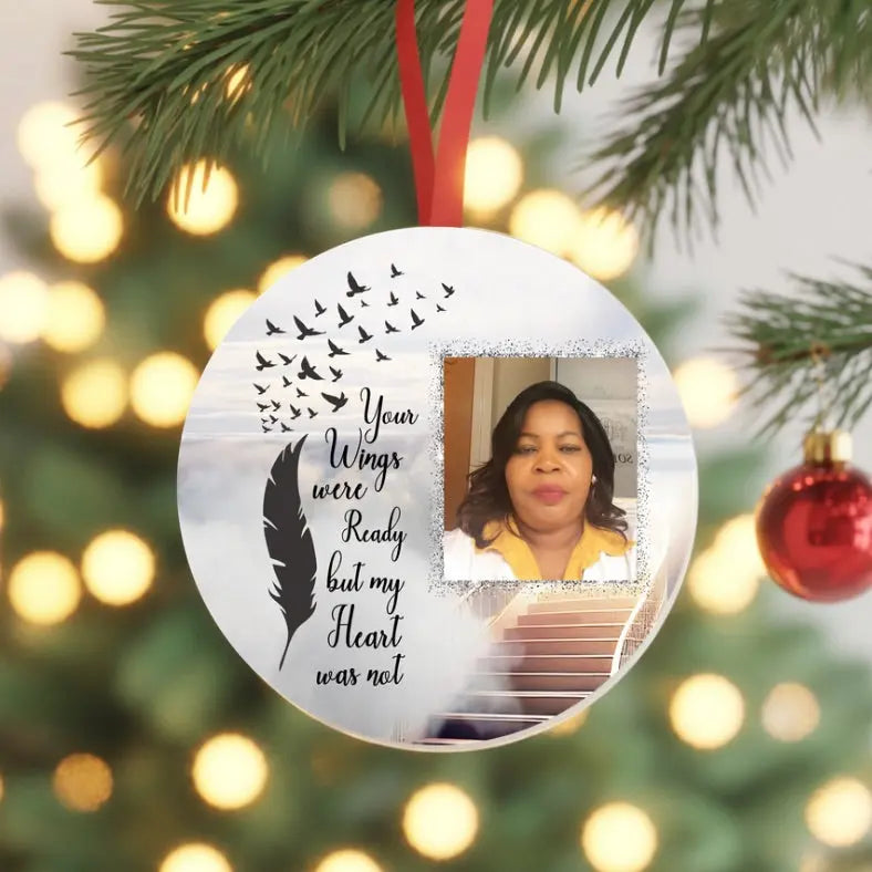 Your Wings Were Ready But My Heart Was Not Ornament – Personalized Memorial Photo Ornament, Loss of Loved One Christmas Keepsake, Sympathy Gift Product vendor